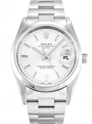 rolex oyster perpetual date 34mm quadrante argento 15200