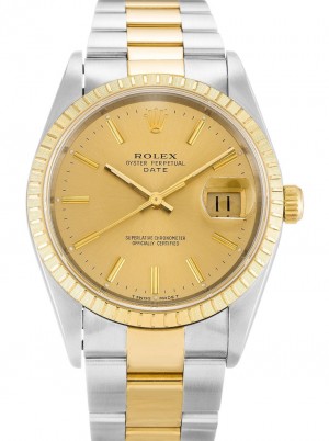 rolex oyster perpetual date 34mm quadrante champagne 15223